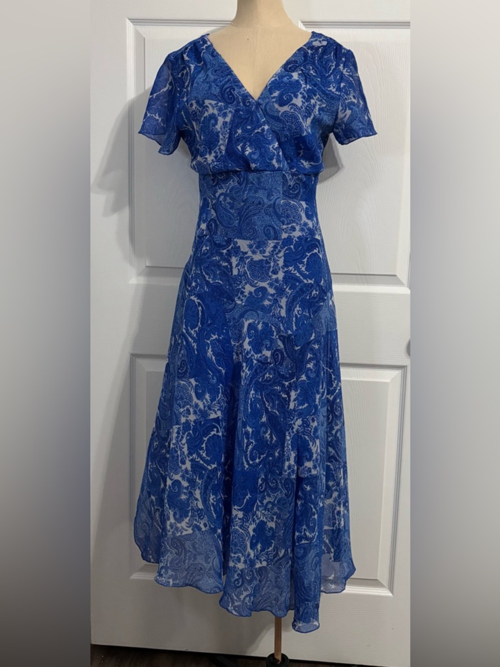 Sz 12 Tall Madison Leigh Blue Paisley Fit & Flare Midi Dress